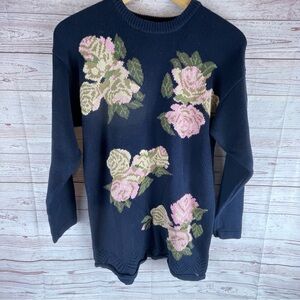 Vintage Cottage Collections Floral Sweater Woman’s Sz S Roses Cottage Core Blue